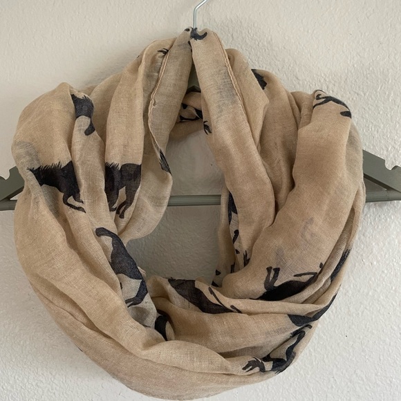 Beige Loop Scarf with Black Running Horse Design - Picture 3 of 5